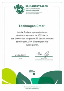 Urkunde Klimaschutzzertifikate Technagon
